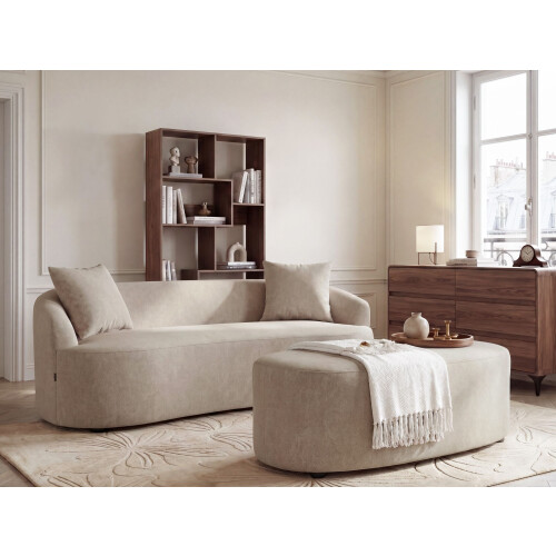 Beliani Sofa AMAL with Ottoman Fabric Beige 1