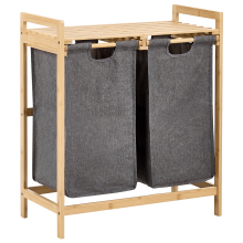Set of 2 Laundry Baskets with Shelf AZUFRERA Bamboo Light Brown/ Grey 70 L