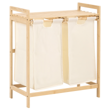 Set of 2 Laundry Baskets with Shelf AZUFRERA Bamboo Light Brown/ White 70 L