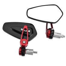 2 x Motorcycle Handlebar Mirrors 7/8 Inch 22 mm Aluminium Alloy Universal 360 Degree Wide Angle Adjustable Side Mirror (Red)