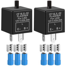 2pieces 12V 3 Pin Electronic LED Flasher Relay 0.1W-150W c/m Motorcycle Turn Signal Adjustable Flasher CF-14KT, comes with 6pcs Terminals