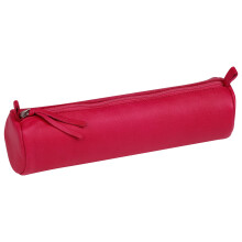 410162C - Round School Pencil Case Raspberry Ø5,5x22 cm in Genuine Lambskin Leather - School Supplies - Coloured Pencil Case - Pen Holder