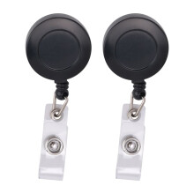 2 Pack - Retractable ID Name Badge Holder Reels with Swivel Alligator Clip (Black)