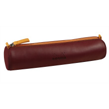 319000C - Round Pencil Case Rhodiarama Burgundy - 21.5 x 5.5 cm - Genuine Orange Stitching - Ivory Jersey Interior - Faux Leather - Storage for Pens,
