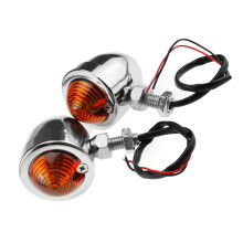 2Pcs Mini Motorcycle Turn Signal Indicators Metal Chrome Bulb Indicator with Amber Lens