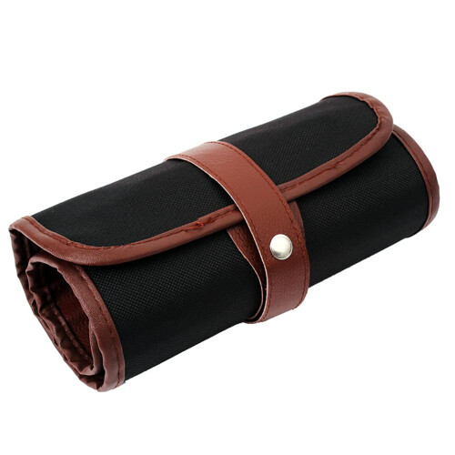 Rustic Elegant Canvas Leather Pencil Case - 48 Slots - Brown/Black