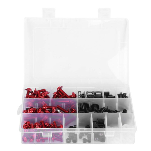223Pcs Universal Motorcycle Fairing Bolt Kit, Screws, Washers, Nuts, Clips, Wrenches (Red)