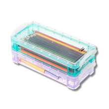 Mr. Pen- Pencil, Crayon Box, Assorted Color, 2 Pack, Clear Plastic Hard Pencil Case
