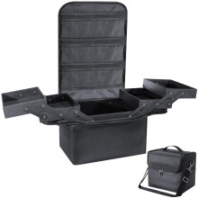Makeup Organiser Box Vanity Cases: Professional Cosmetic Boxes - Large Travel Make up Bag Storage Nail Art Kit Beauty Cases - Black Cosmetics Bags