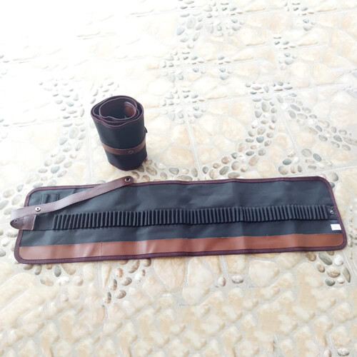 Rustic Elegant Canvas Leather Pencil Case - 48 Slots - Brown/Black 1