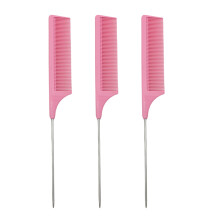 3 Pcs Hair Comb,Anti-Static Tail Comb,Carbon Fibre Metal Comb Pin Tail Comb,Heat Resistant and Salon Rattail Parting Comb,Pink Fine Tooth Rat Tail