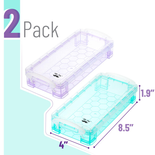 Mr. Pen- Pencil, Crayon Box, Assorted Color, 2 Pack, Clear Plastic Hard Pencil Case 1