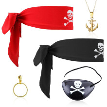 5 Pcs Pirate Accessory Set: Eye Patches, Head Scarf for Halloween & Pirates