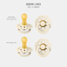 Boheme Soother 4-Pack. BPA Free Dummy Pacifier, Round Nipple. Natural Rubber Latex, Made in Denmark, Size 2 (6-18 Months), Ivory