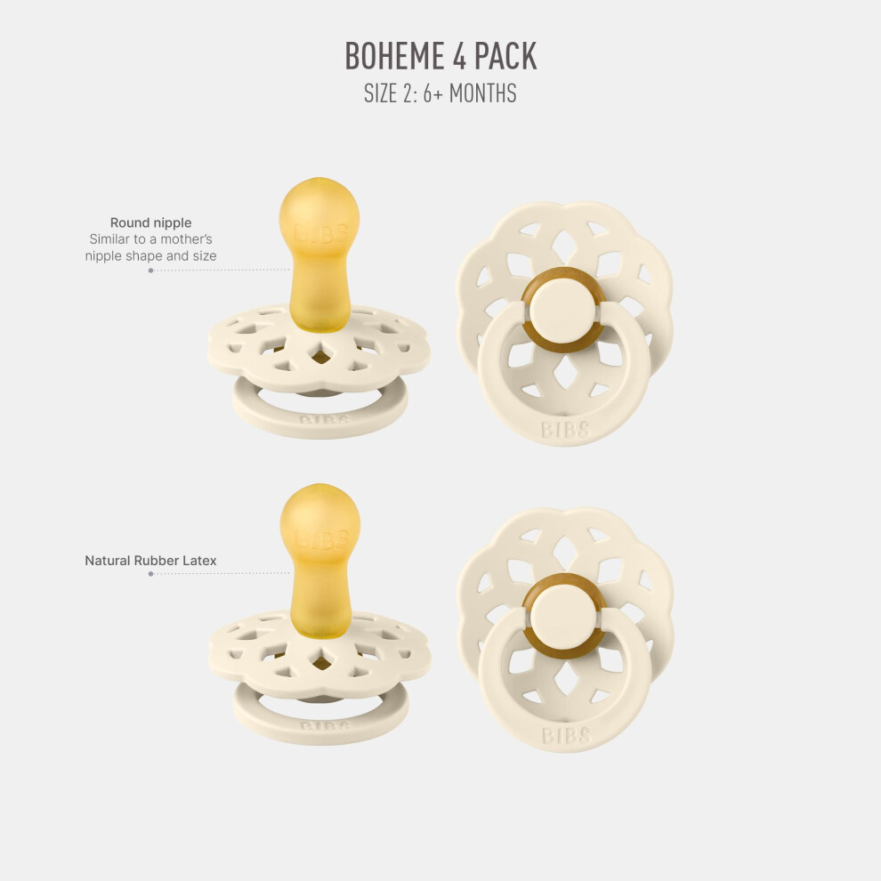 BIBS Boheme Dummy 6-18 Months 4-Pack Ivory Natural Rubber Latex Round Teat - Image 3