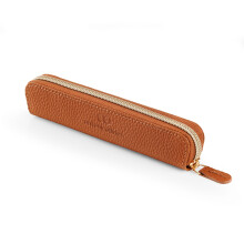 Real Leather Pencil Case | Brown Pen Pouch with Zip | for Men, Women & Professionals | Cutest Slim Design Size Pouch for Stationery & Utensils