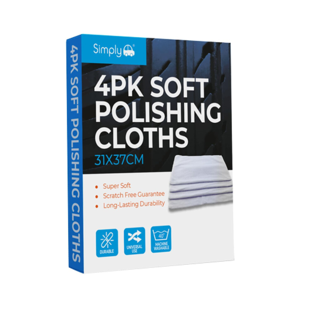 Simply Auto Polishing Cloths 100% Cotton, 31x37cm, Super Soft, Durable Long Lasting for Cleaning, Polishing, Drying (Pack of 4, White) - Image 3