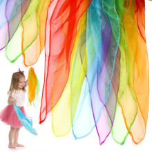 6 Pcs Sensory Scarves, Rainbow Colour Baby Sensory Toys Children Dance Juggling Scarves Silk-like Fabric,Square Scarf, Performance Props Accessories