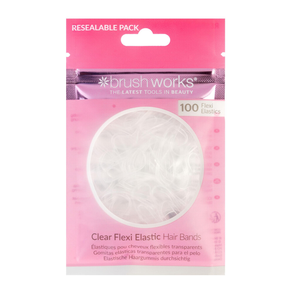 Brushworks Flexi Elastic Hair Bands – 100-Pack Clear Stretch Hair Ties, Strong Hold, Thin Rubber Bands for Women, Girls, Men, Kids, Braids & All Hair Styles, Reusable, Resealable, Vegan & Cruelty-Free - Image 4