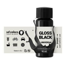 TOUCH UP PAINT UNIVERSAL GLOSS BLACK 15ml for Repair Stone Chips Scratches Car Moto Scooter Alloy wheels