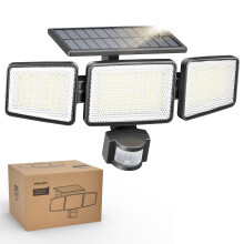 Solar Security Light Outdoor Light 302 LEDs 1200lm, Solar-Powered Waterproof Wall-Mounted Flood Light w/PIR Motion Sensor, 3 Heads, IP65 Waterproof, 3
