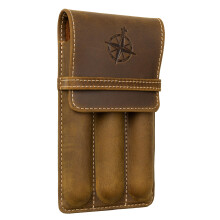 Vintage Leather 3-Slot Pen Pouch – Handcrafted Brown Pen Case – Individual Leather Pen Sleeves for Fountain Pens, Rollers & Ballpoints – Pen