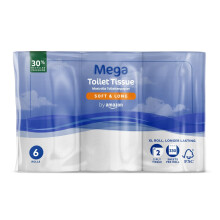 Mega Toilet Roll, 2-Ply, Soft and Long, 6 Rolls (1 Pack of 6), 330 Sheets per Roll - Extra Long Roll, Lasts Longer