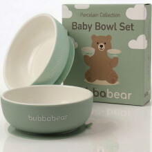 Baby Porcelain Bowl Set for Weaning | 2 Suction Bowls Sets for Feeding Babies | Toddler Stay Put Food Dishes Kit | Non Slip Silicone Sleeve for