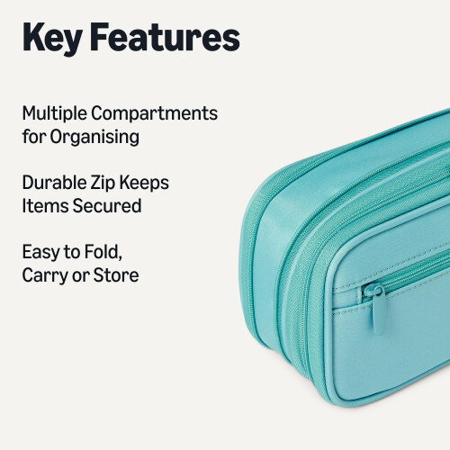 Large Capacity Pencil Case with Durable Zipper, Multi-Compartment, Cyan Mild 1