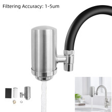 Filtre à eau pour robinet en acier inoxydable, système de purification avec élément céramique, argent