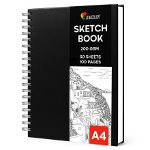 Sketch Book A4 - Hardcover, Spiral Bound & 200GSM Thick Paper Art Book - Drawing Pad for Artist: Sketching, Portraits - 50 Sheets/100 Pages