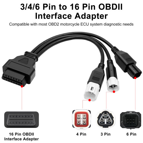3 4 6 Pin OBD2 Diagnostic Cable Motorcycle OBD II Engine System Diagnostic Tool Fault Code Reader to 16 Pin Adapter, Compatible with Motorcycle Only 1