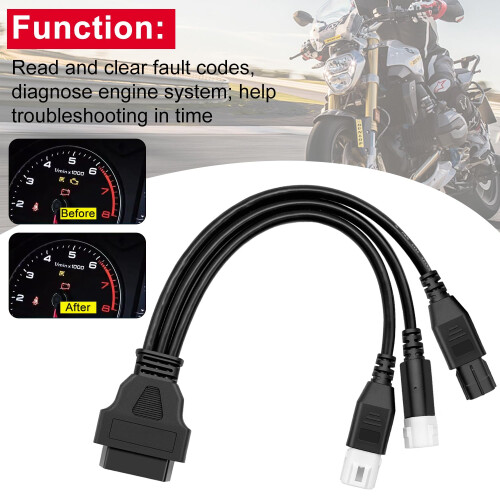 3 4 6 Pin OBD2 Diagnostic Cable Motorcycle OBD II Engine System Diagnostic Tool Fault Code Reader to 16 Pin Adapter, Compatible with Motorcycle Only 2