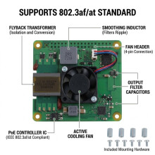 For Raspberry Pi PoE+ HAT Expansion Board for Raspberry Pi 4B/3B+ PoE+ HAT 802.3af/At with Cooling Fan