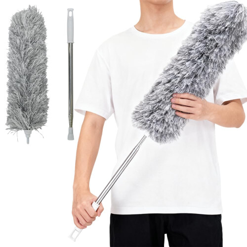Armo Extendable Feather Duster With Soft Silicone Cap Microfiber Telescopic Long Handheld Duster For Heigh Ceiling, Cobweb, Fan, Blinds, Roof 1