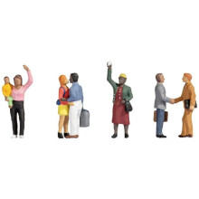 Figuras coloridas para modelismo - NOCH - H0 1:87 - Pintadas à mão - Lote de 7 - Plástico robusto - Cenas realistas