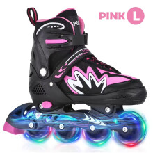 Patins à roues alignées pour enfants, Taille L, Rose, Roues lumineuses, Châssis aluminium