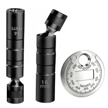 Douille à Bougie Magnétique Pivotante 14 mm et 16 mm, Entraînement 3/8", 12 Pans, en Acier, Outil Standard de Démontage de Bougies A