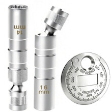 Llave de Bujía Magnética Giratoria de 14 mm y 16 mm, con Accionamiento de 3/8", 12 Puntos, Acero, Herramienta Estándar de Extracción de Bujías B