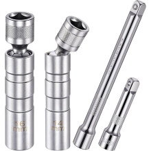 Magnetic Swivel Spark Plugs Socket Set with 3/8" Drive 14mm and 16mm Magnetic Swivel Sockets with 3" and 6" Extensions