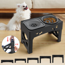 Support de Gamelle surélevé pour Chiens et Chats, Double Nourrissage, Hauteur Réglable et Pliable