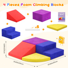 Lot de 4 blocs de mousse pour escalade, Couverture en cuir PU imperméable, Jouet éducatif pour enfants 1-3 ans