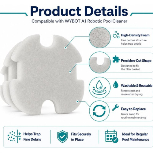 Pool Cleanered Part Foam for WYBOT A1 Pool Vacuum Filter Replacement Reusable Robot Cleaner Insert 2