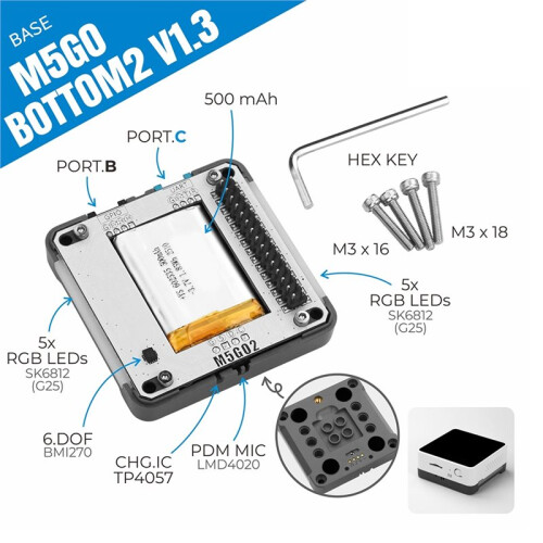 Para M5Stack Core2 Base M5GO Battery Bottom2 V1.3 Compatible con Módulos de Expansión de la Serie Core2 1
