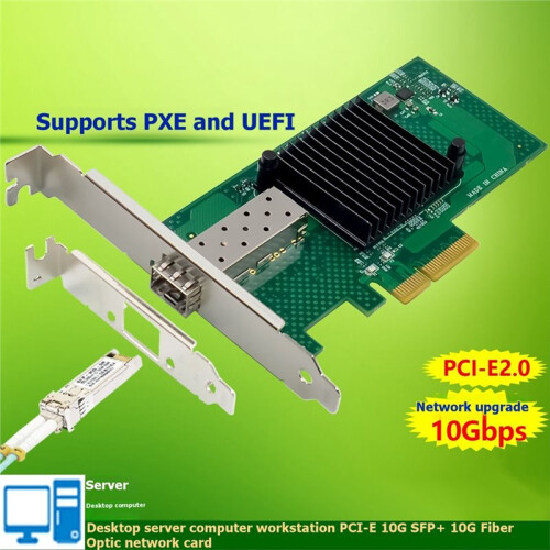 Placa de Rede PCI-e X4 SFP+ de 10 Gb JL82599EN X520-DA1 Compatível com PXE e UEFI para PC Desktop com Windows 10/11 e Linux 2