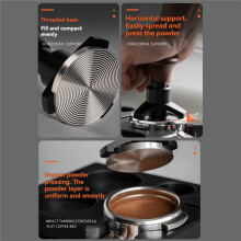 Espresso Tamper met Veermechanisme, Roestvrijstalen Geribbelde Voet, Zelfnivellerende en Gekalibreerde Tamper, 53 mm