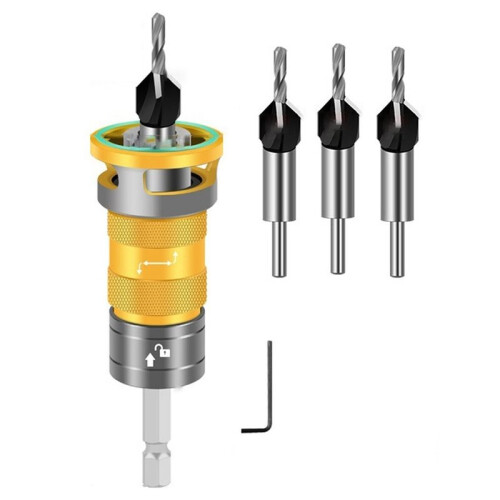 1set 4-Flute Countersink Drill Bit with Depth Stop for SEMI-Automatic Depth Adjustment for Wood Plastic Adjustable Drill