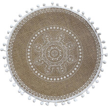 (Style29)Vintage Jute Circular Placemats With Floral Print Eco Conscious Decor Table