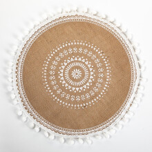 (Style2)Placemats circulares vintage de juta com estampa floral mesa decorativa ecológica consciente