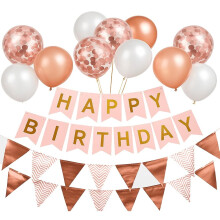 Buygain Rose Gold Happy Birthday Banner with Balloons & Ribbons